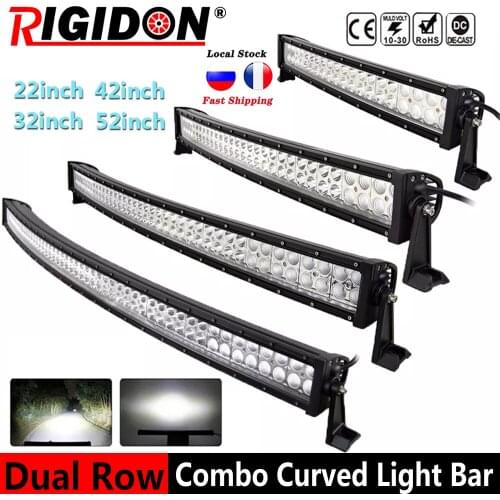 RIGIDON Curved 22'' 32'' 42'' 50'' 52'' Led Light Bar Flood Spot Combo Beam for Offroad 4WD SUV UTE Truck ATV Boat