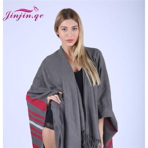 Jinjin.QC 2019 New Fashion Tassel Ponchos Acrylic Shawl Poncho For Women Autumn Winter Knitwear Men capes striped echarpe femme