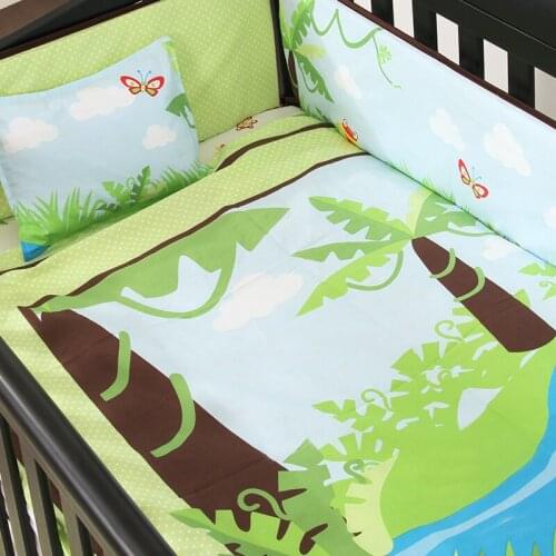 7PCS tour de lit bébé Baby Cot Bedding Set Cotton Crib Bedding Cartoon Whale Bumpers (4bumper+duvet+sheet+pillow)