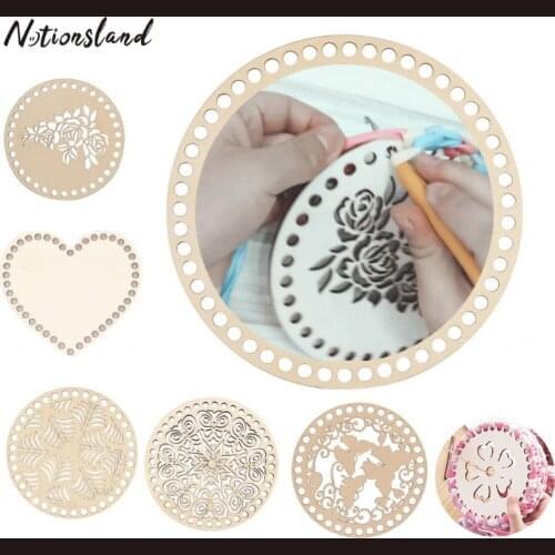 2Pcs Natural Wooden Basket Bottom Circle Crochet Basket Wood Base for DIY Knitting Basket Weaving Supplies Craft Making