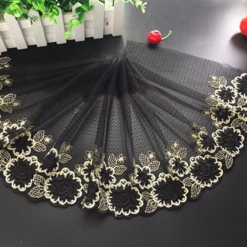 1 Yard Embroidered Flower Lace Delicate Black Tulle Lace Fabric Trim Sewing 27cm Wide For DIY Wedding Dress Dolls Dress