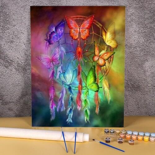 Dreamcatcher Wolf Painting By Numbers Package Acrylic Paints 40*50 Canvas Pictures Decorative Paintings Adults Wholesale