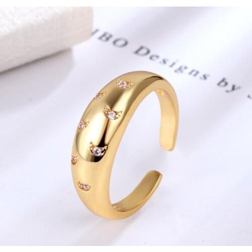 Chunky Gold Color Rings For Women Moon Zircon Adjustable Opening Ring Wedding Engagement Party Gift Jewelry Trend 2021 KAR226