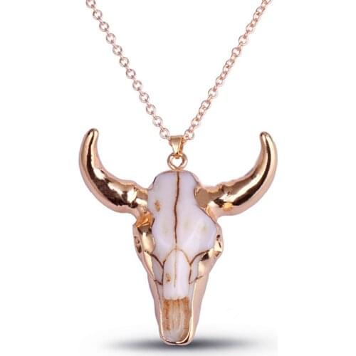 Fashion Bull Head Skull Biker Pendants Necklaces Women Men Punk Vintage Retro Choker Pendant Animal Jewelry For Best Friend Gift