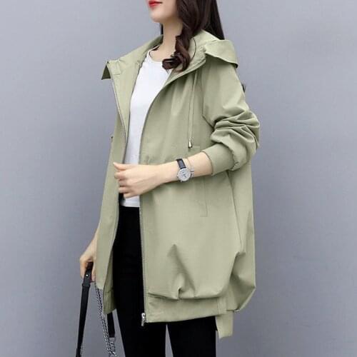 2021 Fashion Womens Jackets Hooded Long Sleeve Casual Windbreaker Female Loose Trench Coat Oversize Ladies Outerwear Plus Size