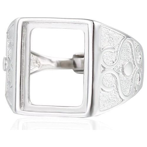 Mens Ring Setting for 10x13mm Rectangle Cabochons Ring Blank White Gold Plated 925 Silver Adjustable Ring Base SR0201