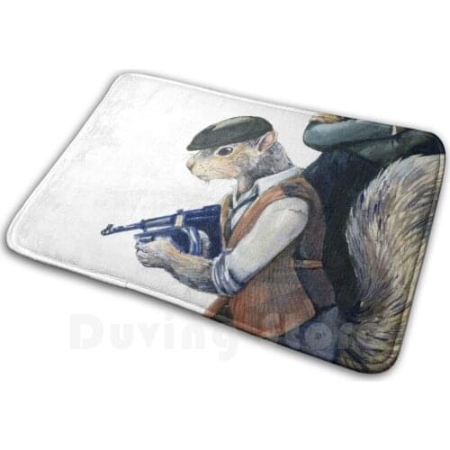 Brush Hair Gang Soft Non-Slip Mat Rug Carpet Cushion Mafia Squirrel Sable Weasel Rodents Gang Smoking Watercolor