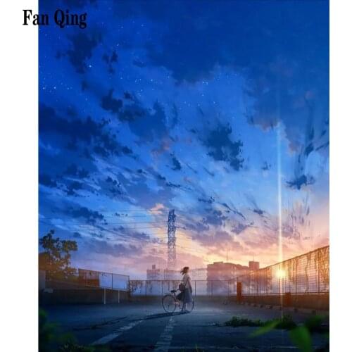 Anime Diamond Painted Landscape Mosaic Kit Cartoon 5D Diy Embroidery Blue Sky Rhinestone Hand-Inlaid Gift Home Decoration
