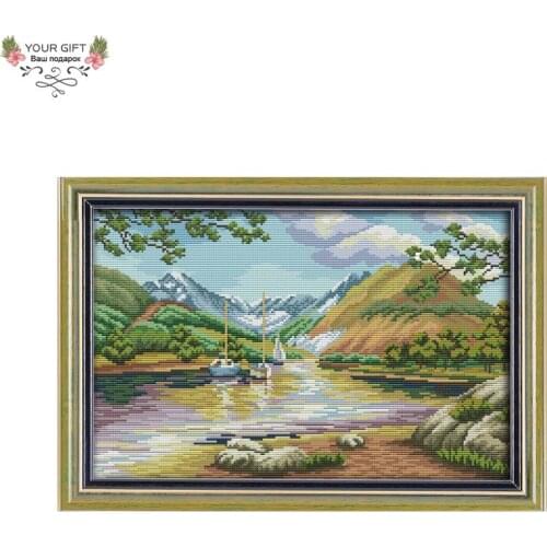 Joy Sunday F902 14CT 11CT Counted and Stamped Home Decoration Landscape of Lakes and Hills Cross Stitch Kits