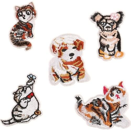 50pcs/lot Embroidery Patches Cute Dog Cat Animal Jacket Jean Backpack Biker Clothing Decoration Diy Iron Heat Transfer Applique