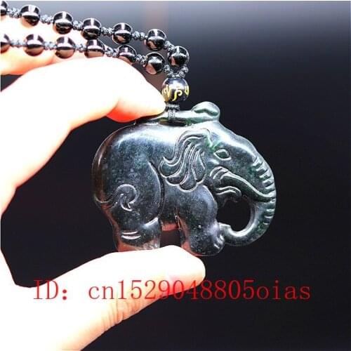 Natural Black Obsidian Jade Elephant Pendant Beads Necklace Charm Jewelry Double-sided Hollow Carved Amulet Gifts for Her Men