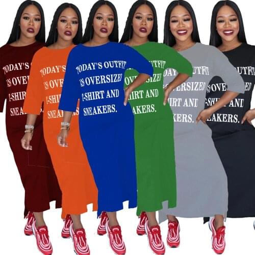 VAZN New Women Fashion Elegant 2018 Casual Style Women Dresses Print Letters O-Neck Half Sleeve Loose Midi Dress Vestidos