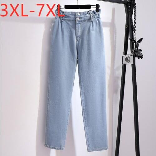 New 2020 autumn plus size jeans for women large loose casual elastic waist cotton pocket denim long pants blue 4XL 5XL 6XL 7XL