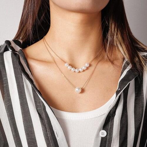 New Vintage Pearl Necklaces for Women Gold Silver Color Double Layer Chain Necklace Trendy Party Jewelry Daily Accessories