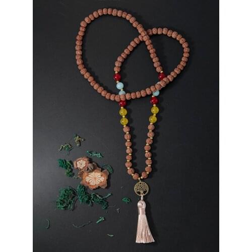 OAIITE Rudraksha Bead Necklace with Tree of Life Pendant Strand Necklace