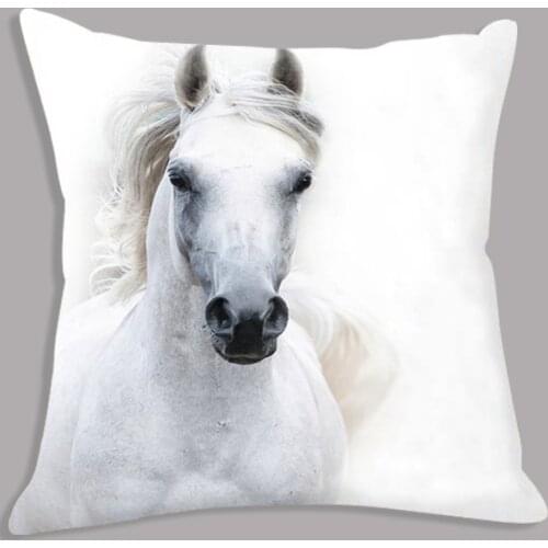 Animal White Horse Seat Cushion Plush Throw Pillow Square Pillowcase 45x45cm Decorative Cushion for Sofa Home Decor