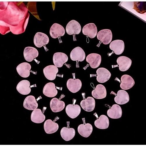 20x6mm Heart Shape Rose Quartz Crystal Pendant Wholesale Charms Pendants for Necklace Dangle Jewelry Making Wholesale