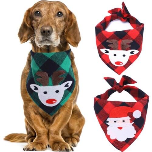 Christmas Pet Saliva Towel Dog Santa Elk Plaid Patched Triangle Scarf Puppy Bib