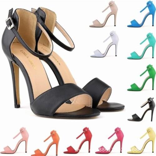 Women Summer Open Toe Comfy Sandals Round Toe PU 11CM Thin High heels Buckle Strap zapatos de mujer women shoes size 35-42