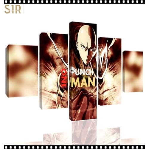 Saitama Wall Art 5 Pieces Canvas Painting One Punch Man Poster Pictures Home Decor Living Room HD Printed Game Poster Anime
