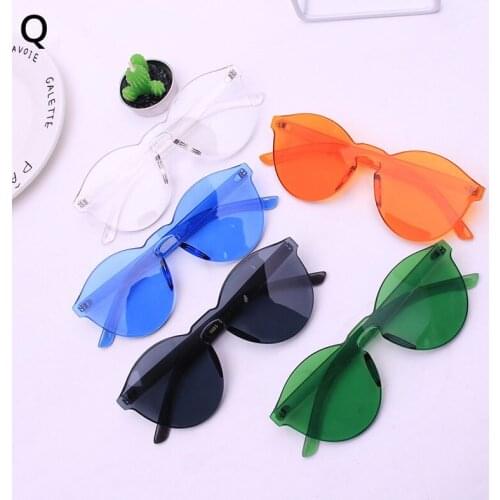 High quality retro round rimless red sunglasses women Pink yellow violet purple orange big frameless ladies shades oculos de sol