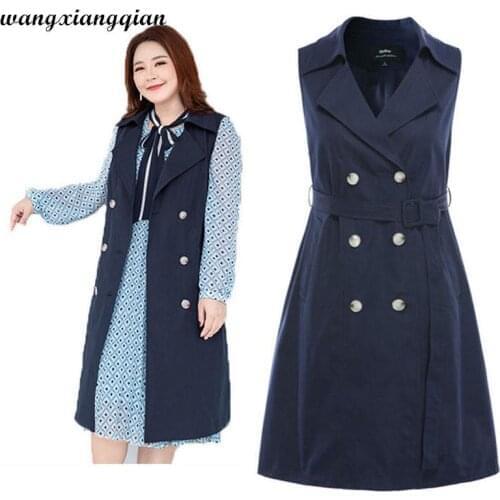 Large Size Womens 2020 New Solid Color Windbreaker Vest Spring Professional Wind Long Casual Trench coat Cest Female A626