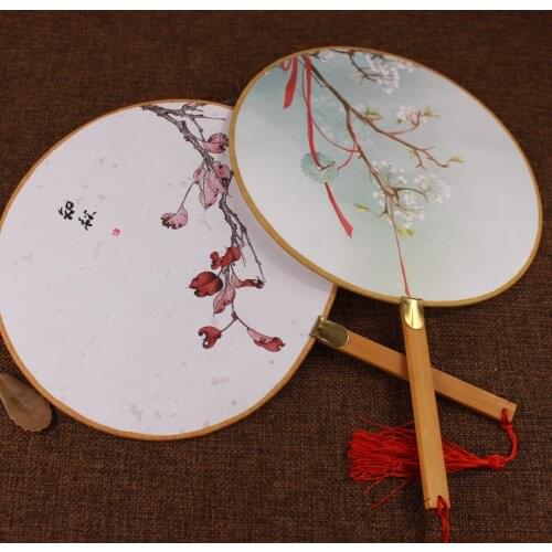 1pcs Vintage Dancing Fan Chinese Traditional Round Polyester Palace Hand Fan Stage dance Perform Props Home Decoration 23 colors