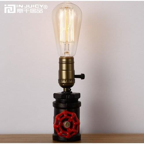 Vintage Industrial Wrought Iron Metal E27 Edison Bulb Valve Desk Lamps Retro Water Pipe Table Light For Cafe Bar Bedside Bedroom