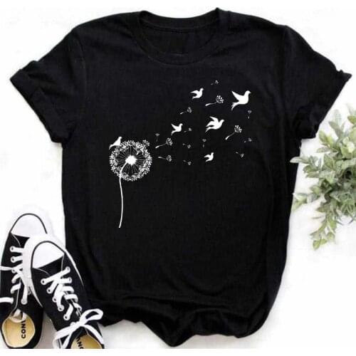 Maycaur Cartoon Womens Dandelion Graphic T-shirts Summer Short Sleeve Lady Tees 90s Girls Tops Female T T Shirts Womens T-Shirt