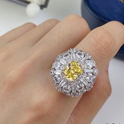 Top Quality 925 Sterling Silver Wedding Natural Corundum Party Fashion Wild Noble Ring Jewelry Female Big Yello Silver Ring