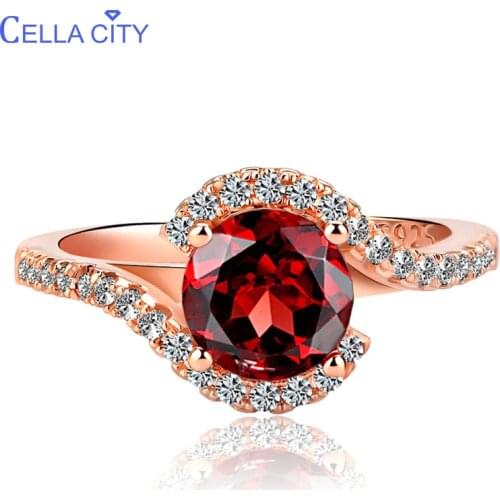 Cellacity 925 Silver Ring For Women With Round Ruby Emerald Gemstone Silver Women Fine Jewelry Rose Gold Color Women Party Gift