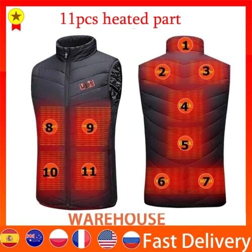 11 Heated vest Jacket Fashion Men Coat Intelligent USB Electric Heating Thermal Warm Clothes Winter Heated Vest Plus S-5XL size