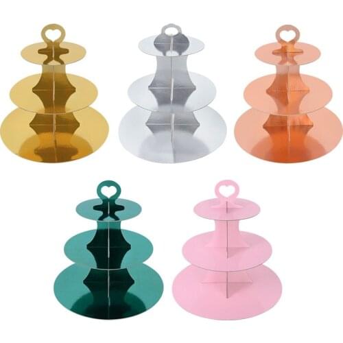 3 Layer Cake Stand Bronzing Paperboard Cake Tray Portable Cupcake Donuts Display Holder for Home Kitchen Birthday Party Supplies