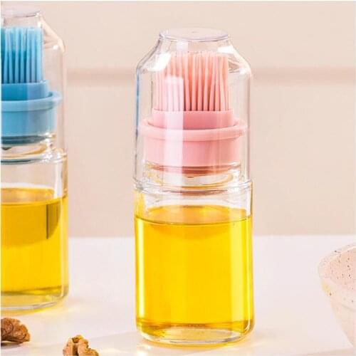 5.07oz 150ML Oil Bottle Brush Refillable Sauce Bottle Brush Baking Brush with Lid Butter Silicone Oil Brush Kitchen Tools