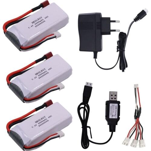7.4V 2S lipo battery with Charger sets for 12428 12423 toys Car Parts 7.4 V 3000mah upgrade lipo Battery T Plug wholesale