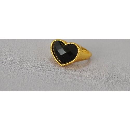 Amaiyllis 18K Gold Minimalist Black Faceted Love Heart Zircon Ring Personalized Index Finger Ring For Lovers Jewelry