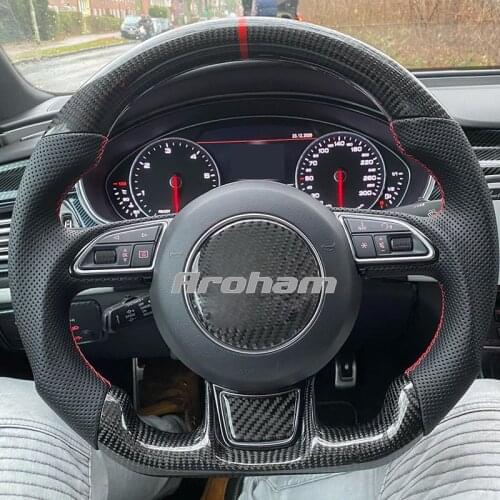 Car Carbon Fiber Steering Wheel Perforated Leather Customizable Cool Style High Quality For Audi A6 Allroad 2015