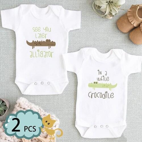 Twins Baby Clothes See You Later Alligator Twin Baby Romper Sister and Brother Matching Outfits Summer Girl Bodysuit Newborn