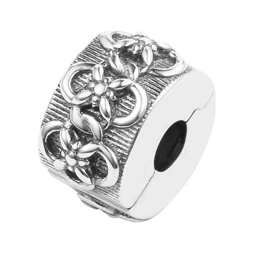 100% 925 Sterling Silver Flower Pattern Clip Charms Beads Fits Original Pandora Charm Bracelet DIY Jewelry Making Berloques