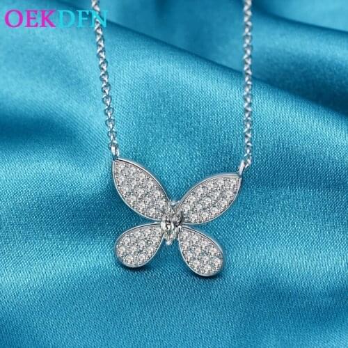 OEKDFN Pure 925 Sterling Silver Necklace For Women Cute Butterfly Zircon Gemstone Wedding Engagement Pendent Fine Jewelry