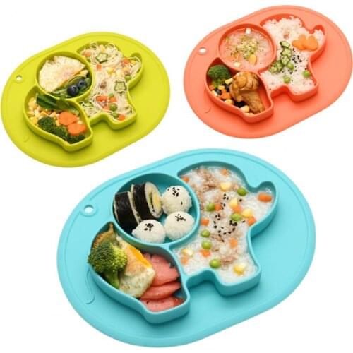 Baby Tableware Cartoon Shape Division Design Food Grade Silicone Infant Training Dining Plate Home Use Baby Feeding Dinnerware