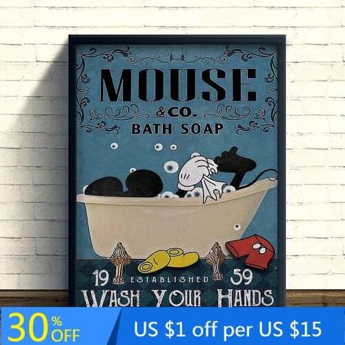 Disney Mickey Mouse Love Family Canvas Painting Cartoon Funny Bathroom Poster Wall Art Nordic Cartoon Style Home Decor Picture