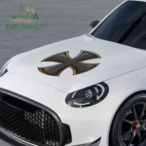 EARLFAMILY 43cm x 43cm Maltese Cross Amalfi Cross Graphics Funny Car Head Stickers JDM Trunk Window Car Accessories Vinyl Decals