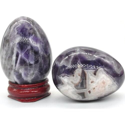 36x49mm Amethyst Quartz Egg Shaped Stone Healing Natural Crystal Massage Minerale Gemstone Spiritual Decoration Collection