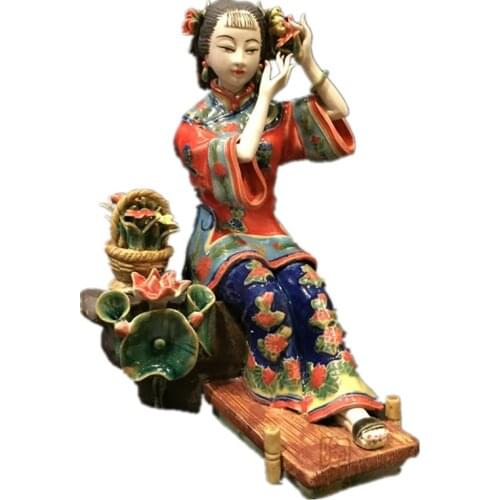 Ceramic Classical Painted Art Female Figure Statue Antique Chinese Angels Lady Porcelain Figurines Home Decorations R4147