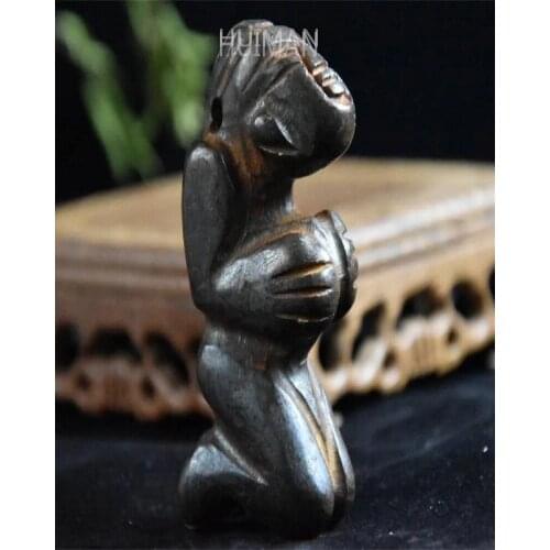 China Hongshan Culture Archaize Black Iron Meteorite Hongshan People Statue Handicraft Home Decoration