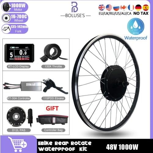48V1000W Electric Bicycle Gearless Brushless Hub Motor Rear Rotate Wheel Conversion Kit With Waterproof Connector Motor Kit