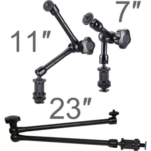 7/11/23Inch Metal Articulating Friction Magic Arm Crab Clamp with Hot Shoe Mount for LED Light DSLR Rig LCD Monitor Flash