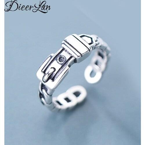 Fashion Vintage 925 Sterling Silver Belt Rings For Women Punk Thai Silver Resizable Rings