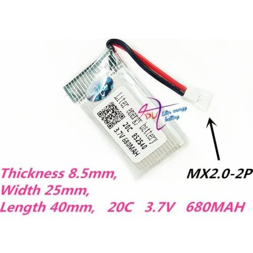 MX2.0-2P 852540 3.7V 680mah Lipo Battery Rechargeable for X5C X5C-1 MJX X200 CX-30/CX-31 m68 905RC Drone Batery Accumulator
